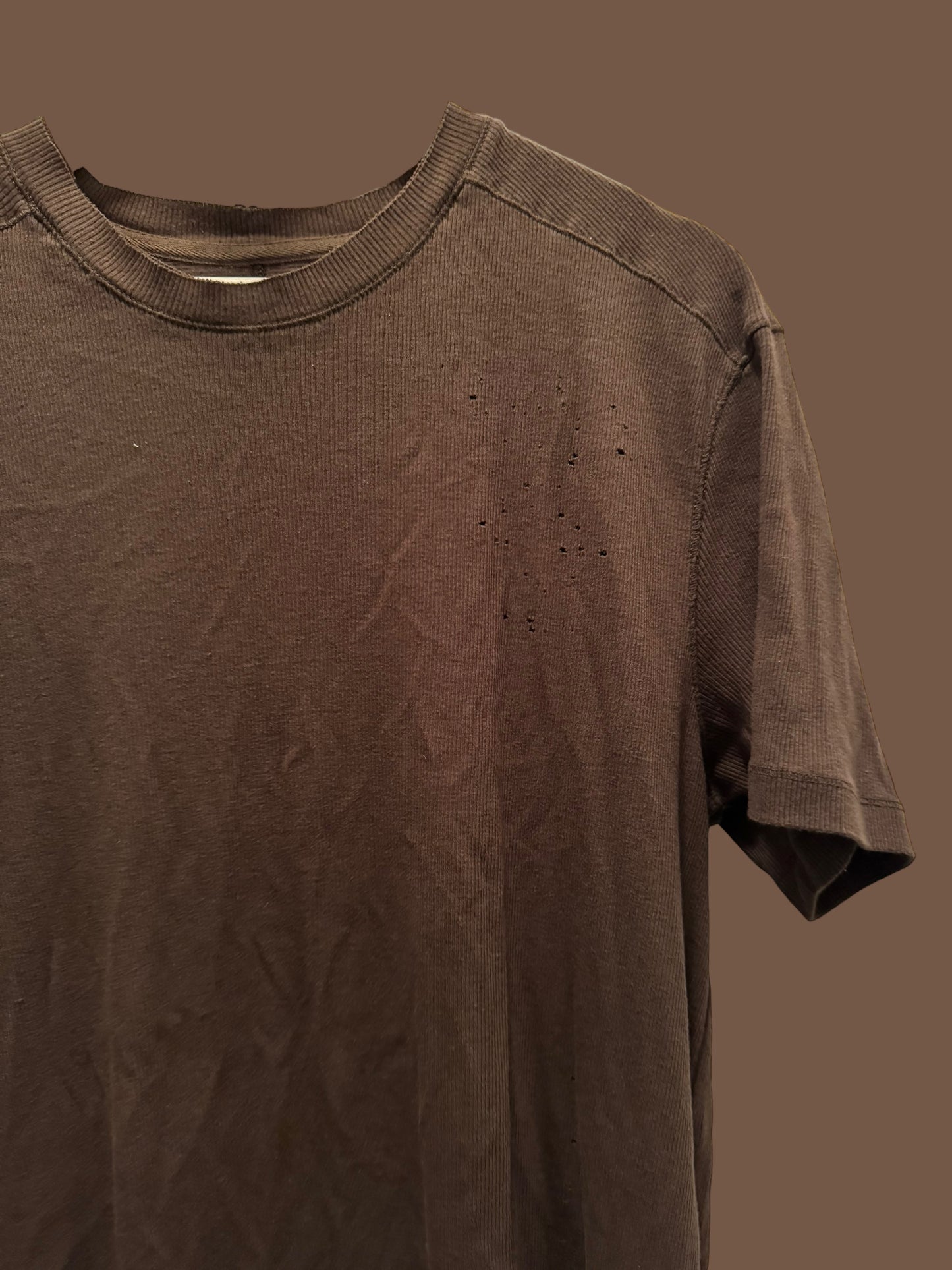 mens ALL SAINTS brown distressed t-shirt size medium